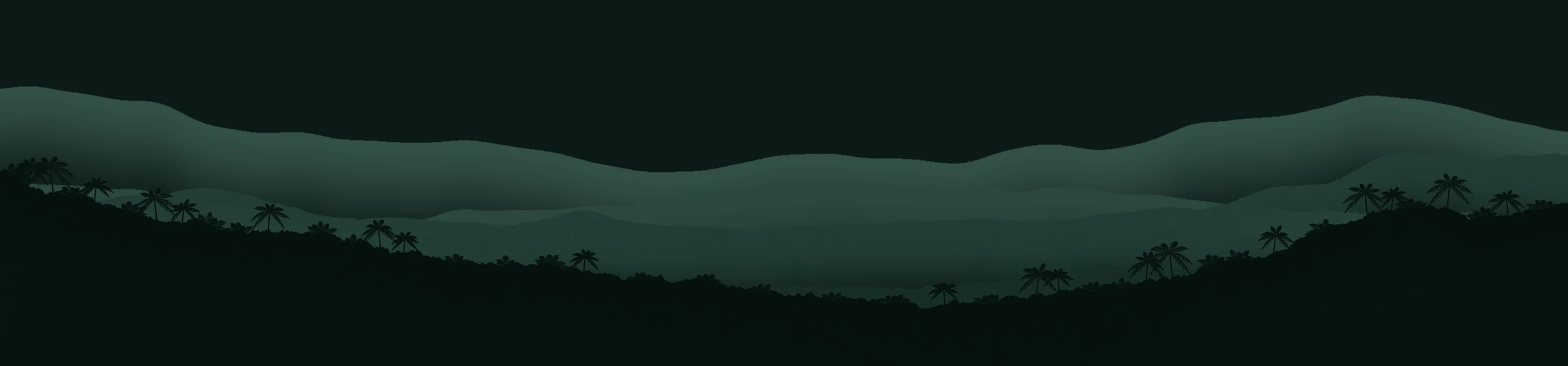 Misty Puerto Rico mountains with palm trees along the front ridge